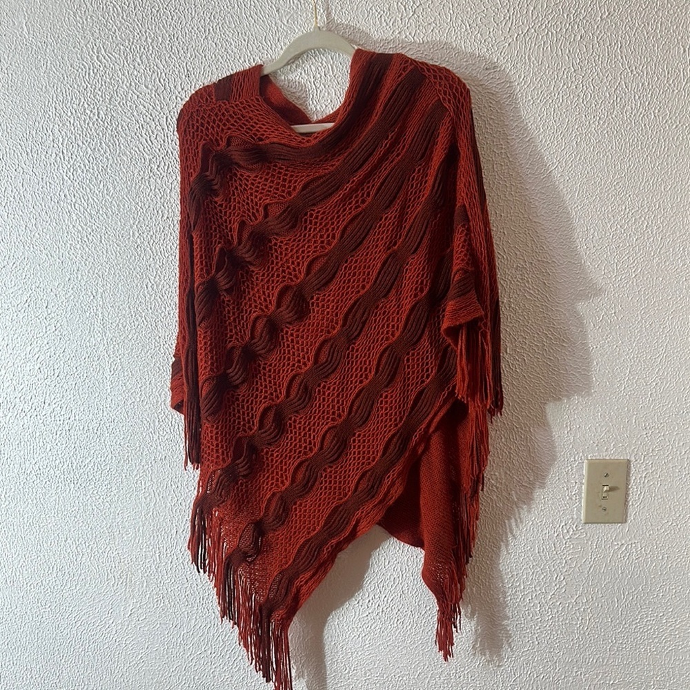Raj Red Knit Poncho
